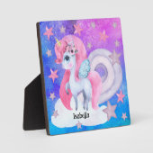 かわいい水彩虹色ユニコーンオーダーメイド フォトプラーク (正面)