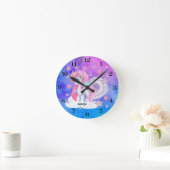 かわいい水彩虹色ユニコーン名前入り ラウンド壁時計 (ホーム)