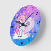 かわいい水彩虹色ユニコーン  オーダーメイド ラウンド壁時計 (傾斜)