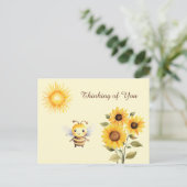 かわいい水彩蜜蜂とひまわり ポストカード (スタンド正面)