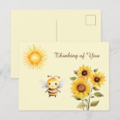 かわいい水彩蜜蜂とひまわり ポストカード (正面/裏面)