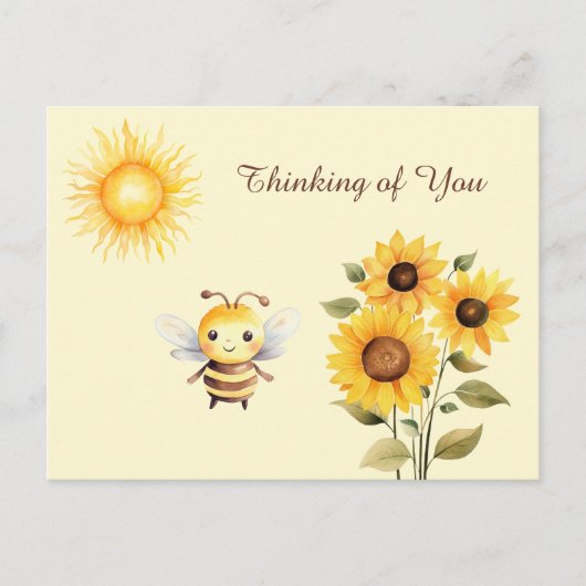 かわいい水彩蜜蜂とひまわり ポストカード (正面)