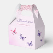 かわいい水彩蝶々紫の女の子ベビーシャワー フェイバーボックス (裏面サイド)