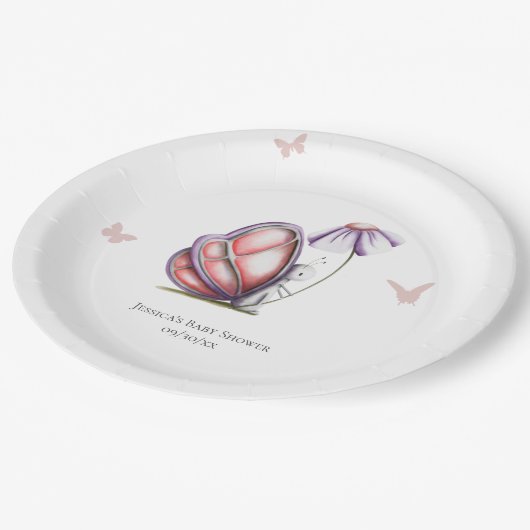 かわいい水彩蝶の赤ちゃんシャワー ペーパープレート (アングル)