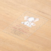 かわいい水彩象の女の子ベビーシャワー アクリル招待状 (レイダウン)