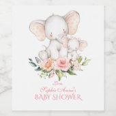 かわいい水彩象の女の子ベビーシャワー ワインラベル (シングルラベル)