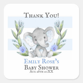 かわいい水彩象の少年の赤ちゃんシャワーありがとう スクエアシール