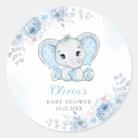かわいい水彩象の男の子の赤ちゃんシャワーの好意 ラウンドシール (正面)