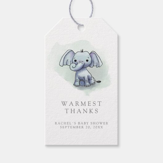 かわいい水彩象の赤ちゃんシャワー感謝していあなた ギフトタグ (正面)