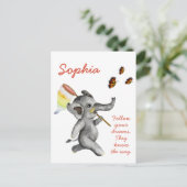 かわいい水彩象インスパイアの夢引用文 ポストカード (スタンド正面)