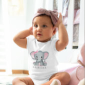 かわいい水彩象ピンクのベビーガール ベビーボディスーツ