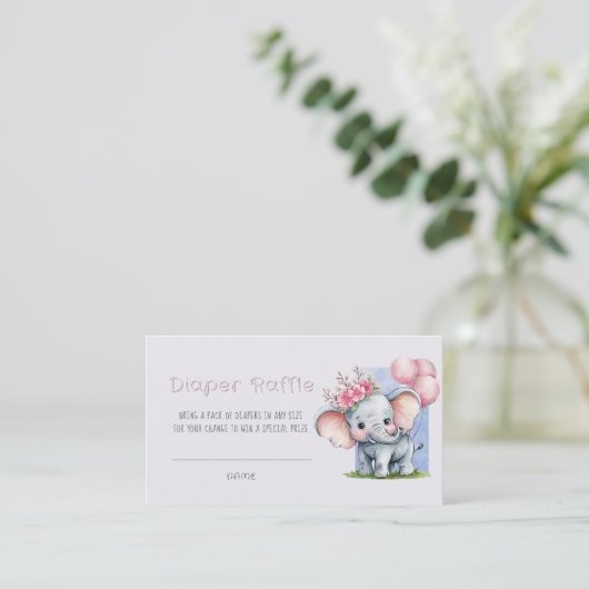 かわいい水彩象ピンクフローラおむつラッフル 名刺 (スタンド正面)