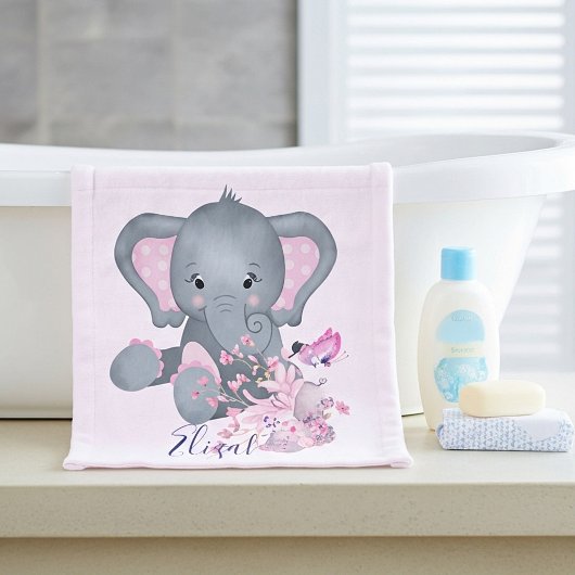 かわいい水彩象ベビー ウォッシュタオル