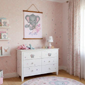 かわいい水彩象ベビー 吊り下げ型タペストリー