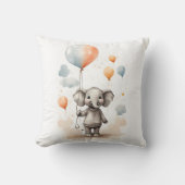 かわいい水彩象レッドブルーバルーン子供部屋 クッション (正面)