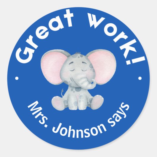 かわいい水彩象素晴らし工生賞 ラウンドシール (正面)