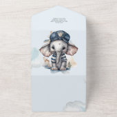 かわいい水彩象航海のテーマベビー オールインワン招待状 (外側)