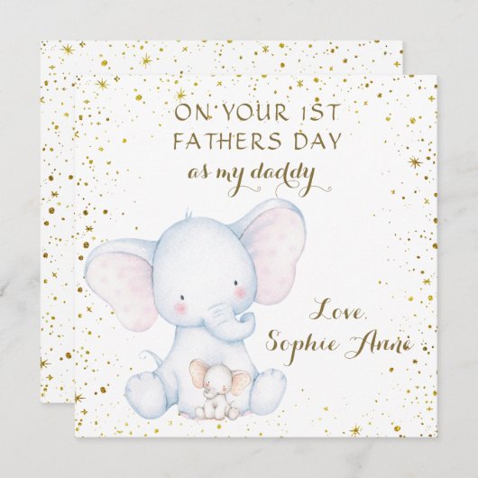 かわいい水彩象1日目のお父さん ノートカード (正面/裏面)