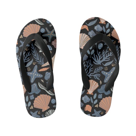 かわいい水彩貝殻サンゴ キッズビーチサンダル (フットベッド)