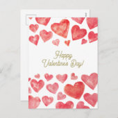 かわいい水彩赤いハートハッピーバレンタインデー シーズンポストカード (正面/裏面)