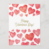 かわいい水彩赤いハートハッピーバレンタインデー シーズンポストカード (正面)