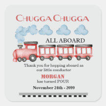 かわいい水彩赤い列車任意の年齢誕生日