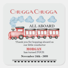 かわいい水彩赤い列車任意の年齢誕生日 スクエアシール