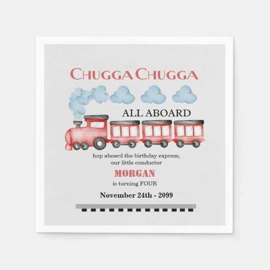 かわいい水彩赤い列車任意の年齢誕生日 スタンダードカクテルナプキン (正面)