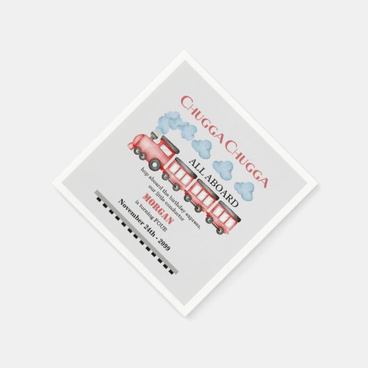 かわいい水彩赤い列車任意の年齢誕生日 スタンダードカクテルナプキン (角)