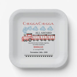 かわいい水彩赤い列車任意の年齢誕生日 ペーパープレート
