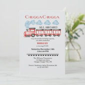 かわいい水彩赤い列車任意の年齢誕生日 招待状 (スタンド正面)