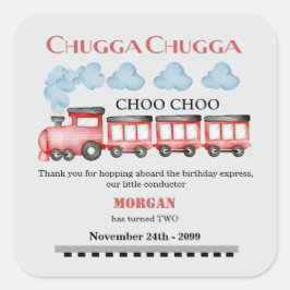 かわいい水彩赤い列車2nd誕生日 スクエアシール