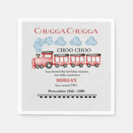 かわいい水彩赤い列車2nd誕生日 スタンダードカクテルナプキン