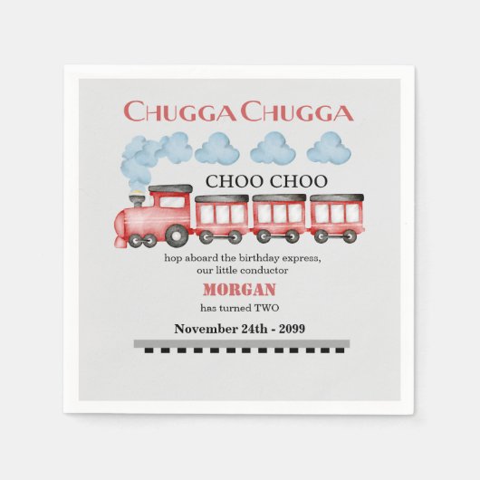 かわいい水彩赤い列車2nd誕生日 スタンダードカクテルナプキン (正面)