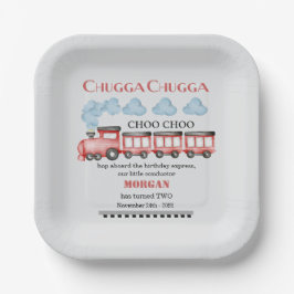 かわいい水彩赤い列車2nd誕生日 ペーパープレート