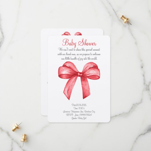 かわいい水彩赤い弓の誘い セーブザデート (正面/裏面インサイチュ)