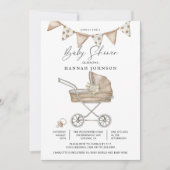 かわいい水彩赤ちゃんシャワー男女兼用 招待状 (正面)