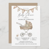 かわいい水彩赤ちゃんシャワー男女兼用 招待状 (正面/裏面)