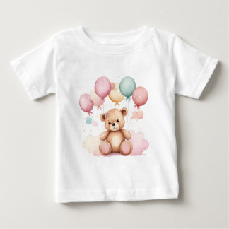 かわいい水彩赤ちゃんシャワー風船テディベア ベビーTシャツ