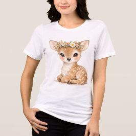 かわいい水彩赤ちゃん鹿の森の子鹿 トライブレンドTシャツ