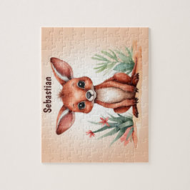 かわいい水彩赤カンガルーパーソナライズされたキッズ ジグソーパズル