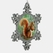 かわいい水彩赤キツネ動物自然アート スノーフレークピューターオーナメント (左)