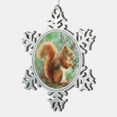 かわいい水彩赤キツネ動物自然アート スノーフレークピューターオーナメント (右)