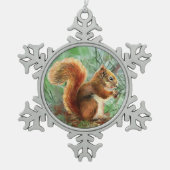 かわいい水彩赤キツネ動物自然アート スノーフレークピューターオーナメント (正面)