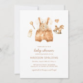 かわいい水彩赤男女兼用ちゃんシャワー 招待状 (正面)