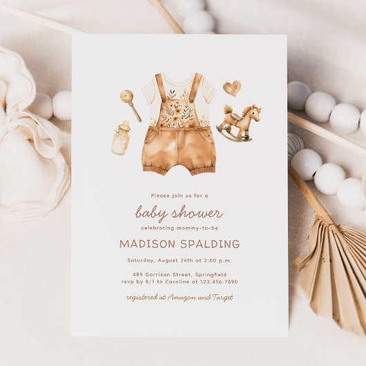 かわいい水彩赤男女兼用ちゃんシャワー 招待状