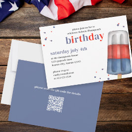 かわいい水彩赤白青ポプシクルQRコード 招待状