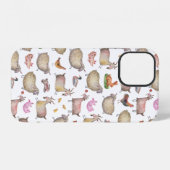 かわいい水彩農場のバーンアニマル柄 iPhoneケース (裏面横)