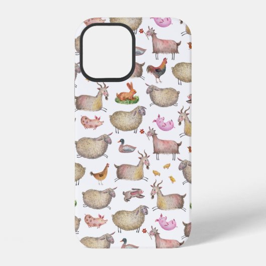 かわいい水彩農場のバーンアニマル柄 iPhoneケース (裏面)