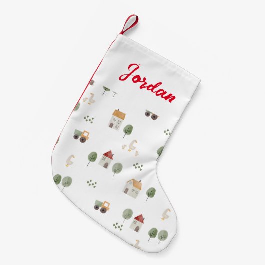 かわいい水彩農場のパターン スモールクリスマスストッキング (正面 (吊り時))